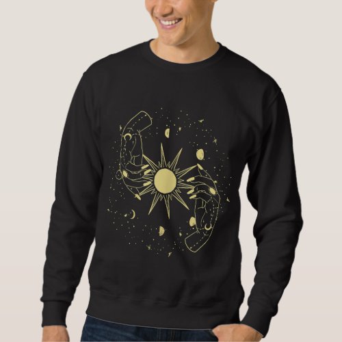 Hands Sun Stars Moon Phase Galaxy Universe Astrono Sweatshirt