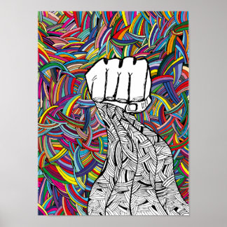 Hands up. Psychedelic trip art. Poster