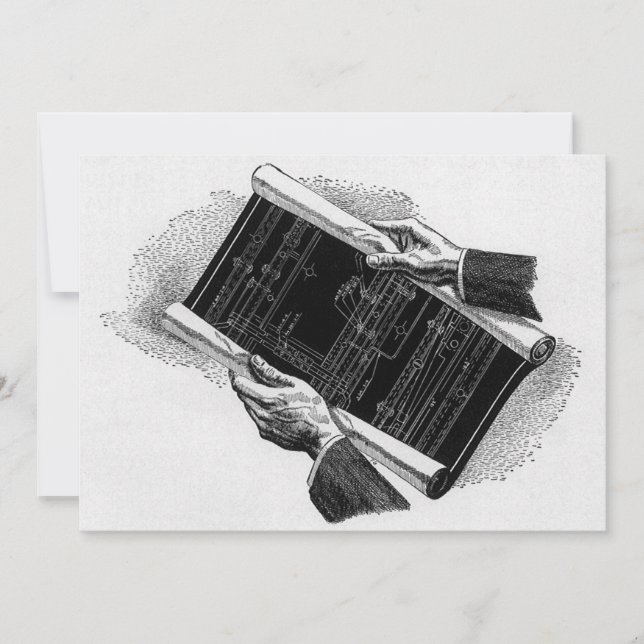 Hands w Architectural Blueprints, Vintage Business (Front)