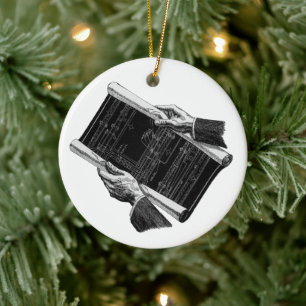 Hands w Architectural Blueprints, Vintage Business Ceramic Ornament