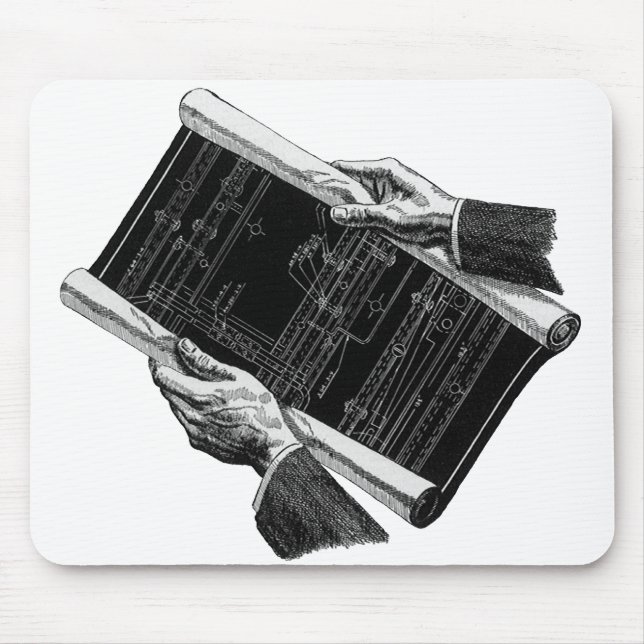 Hands w Architectural Blueprints, Vintage Business Mouse Pad (Front)