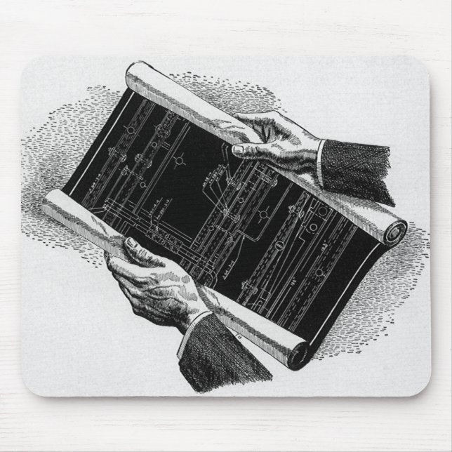 Hands w Architectural Blueprints, Vintage Business Mouse Pad (Front)