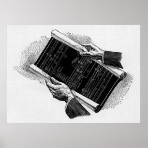Hands w Architectural Blueprints, Vintage Business Poster