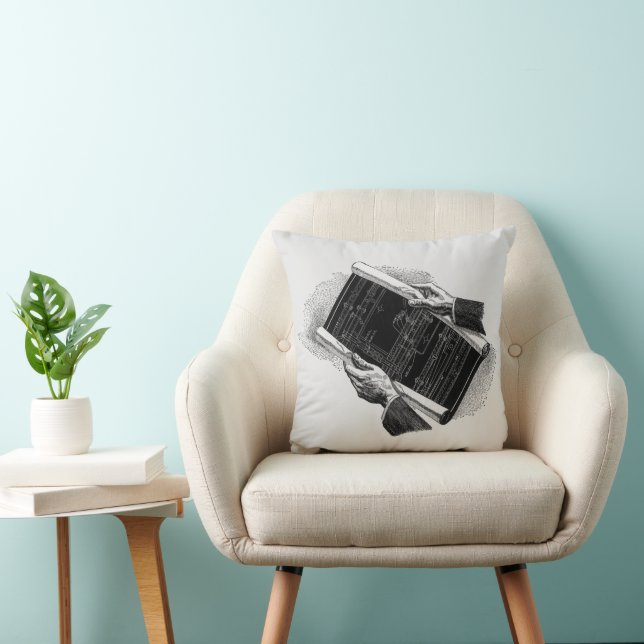 Hands w Architectural Blueprints, Vintage Business Throw Pillow (Chair)