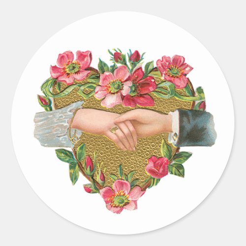 Hands w Flowers Vintage Victorian Valentines Day Classic Round Sticker