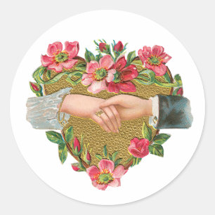 Hands w Flowers, Vintage Victorian Valentine's Day Classic Round Sticker