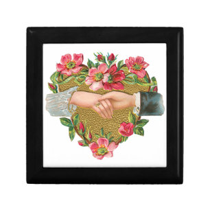 Hands w Flowers, Vintage Victorian Valentine's Day Jewelry Box