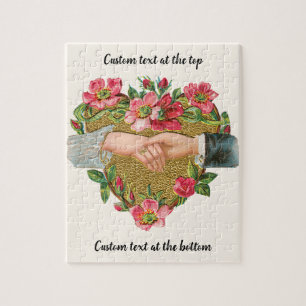 Hands w Flowers, Vintage Victorian Valentine's Day Jigsaw Puzzle