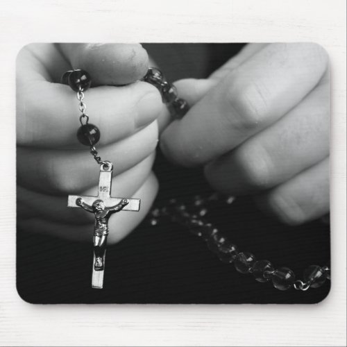 Hands with Rosary Beads Mouse Pad
