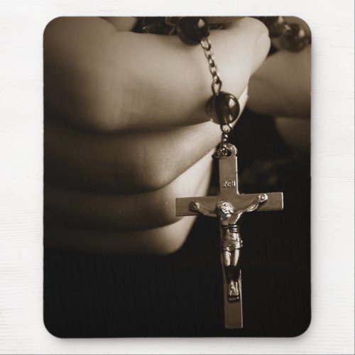 Hands with Rosary in Sepia Mouse Pad