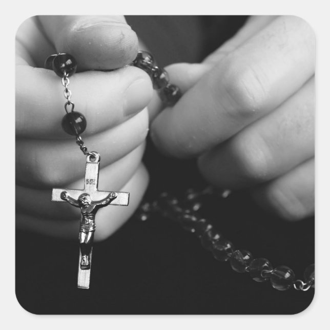 Hands with Rosary Square Sticker (Front)