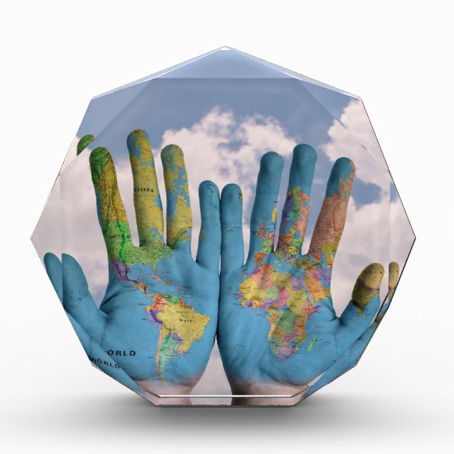 Hands World Globe Octagonal Award (Front)