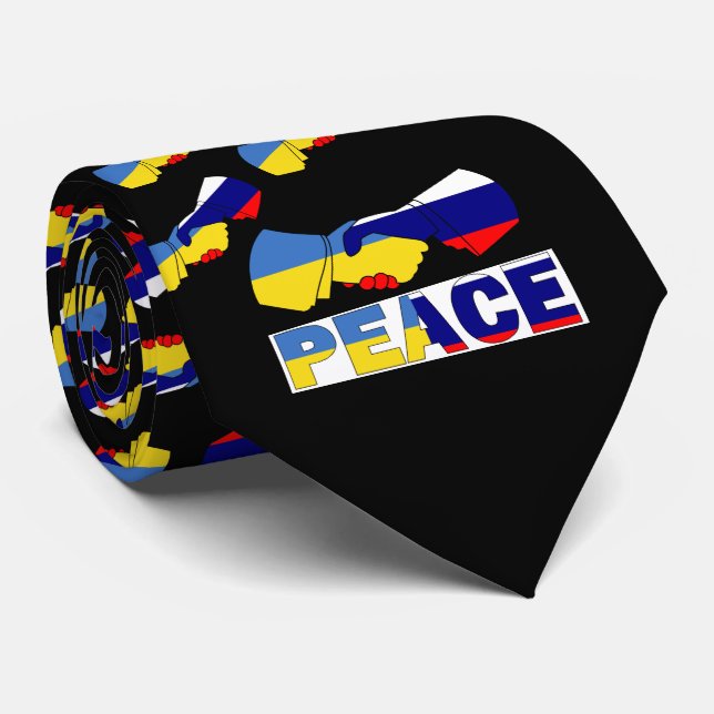 Handshake of Peace, Ukraine Russia Flag Neck Tie (Rolled)
