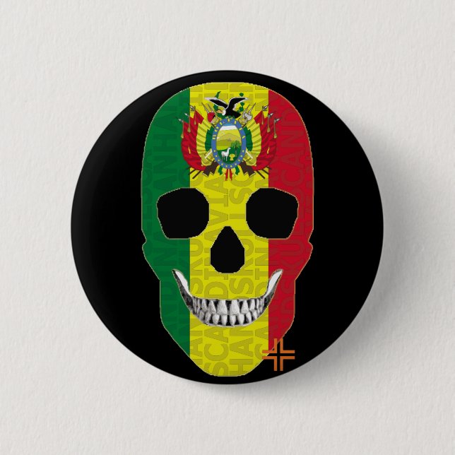 HANDSKULL Bolivia Round Badge  black B2 Button (Front)