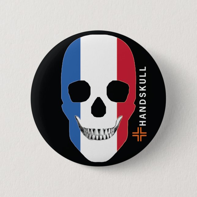HANDSKULL France,Happy skull,France flag Button (Front)