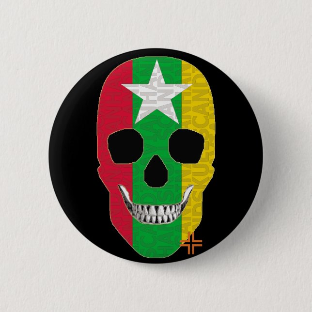 HANDSKULL Myanmar Round Badge  black B2 Button (Front)