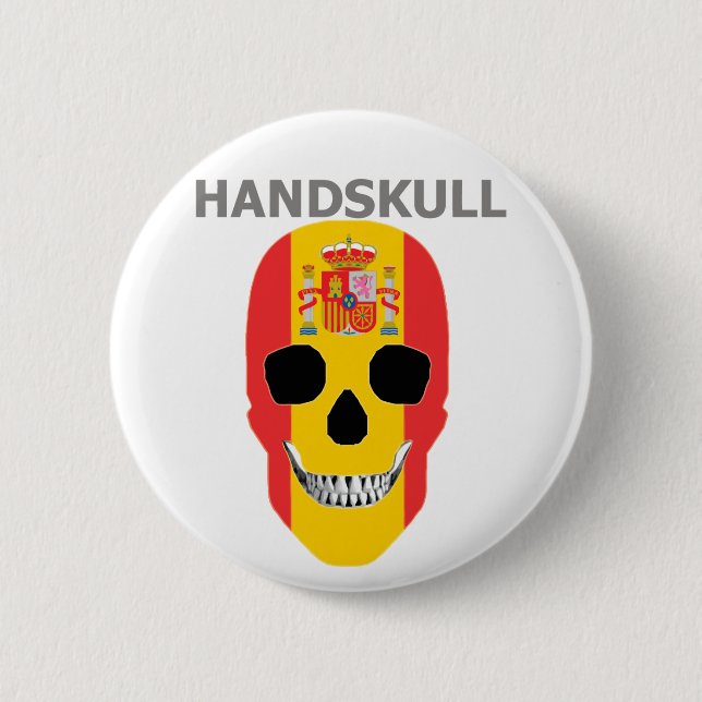 HANDSKULL Spain,Happy skull, Spain flag Pinback Button (Front)