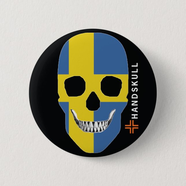 HANDSKULL Sweden,Happy skull,Sweden flag Button (Front)