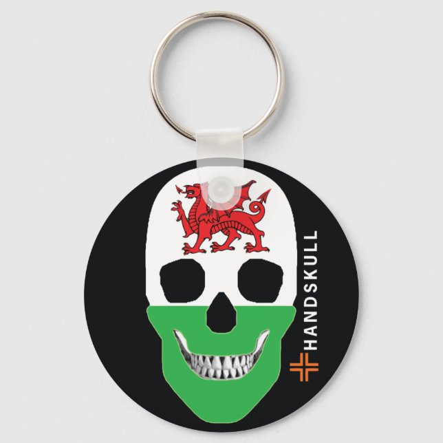 HANDSKULL Wales, Happy skull, Wales flag Keychain (Front)