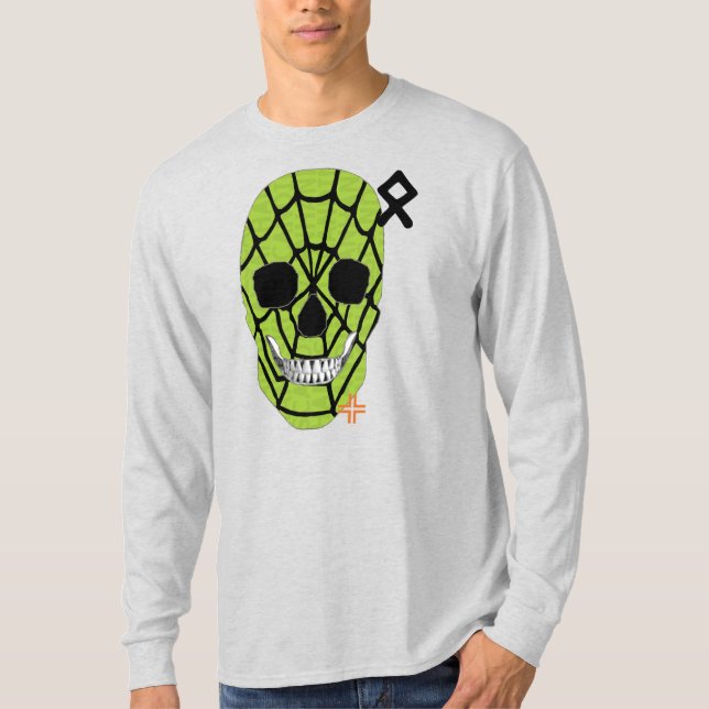 HANDSKULL Web Green Long Sleeve T-Shirt B2 (Front)