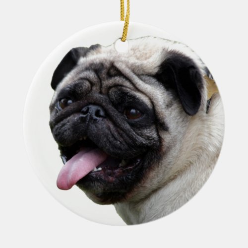 Handsom white Pug photo accessories add names Ceramic Ornament