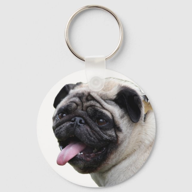 Handsom white Pug photo accessories, add names Keychain (Front)