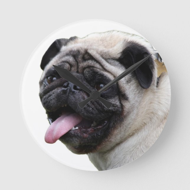 Handsom white Pug photo accessories, add names Round Clock (Front)