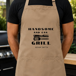Handsome and Can Cook Custom Name Adult Apron