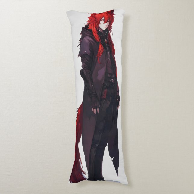 Handsome Anime Red Wolf Body Pillow (Front Vertical)