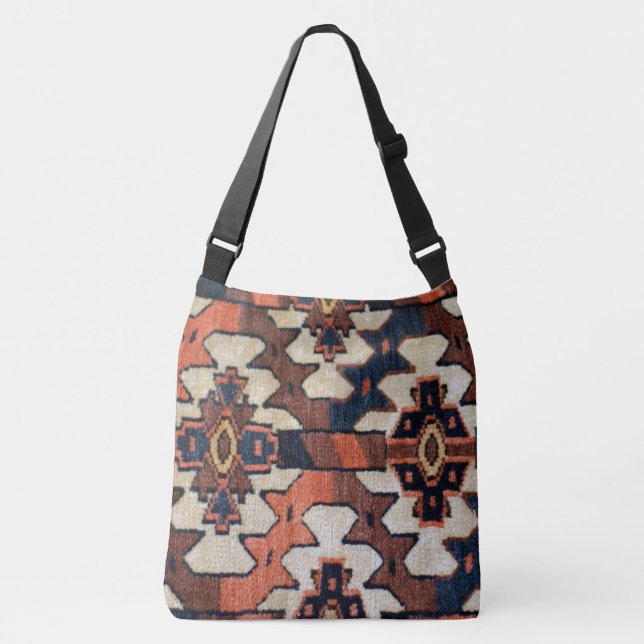 Handsome Antique Tribal Oriental Rug Design Crossbody Bag (Front)