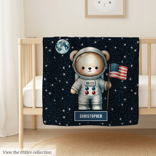 Handsome Astronaut Teddy Bear Baby Boy Space Blanket