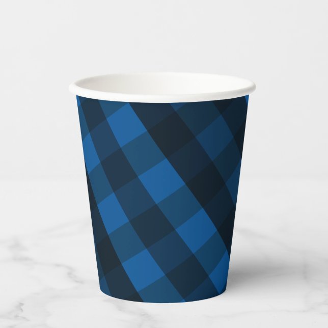 Handsome Black and Blue Plaid Paper Cup (Front)