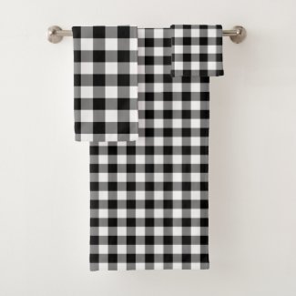 Handsome Black and White Gingham Pattern Towel Set