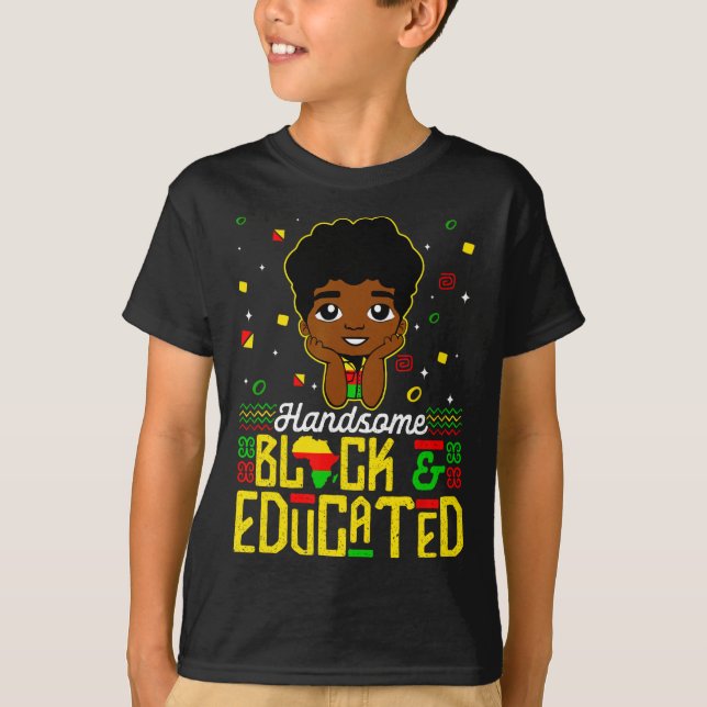 Handsome Black Educated Black History Kids Boys Ju T-Shirt (Front)