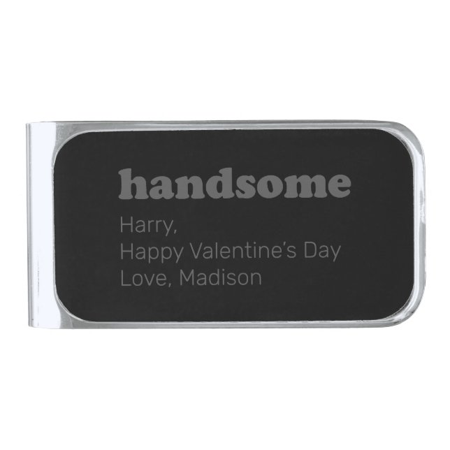 Handsome black grey modern typography custom text silver finish money clip (Front)