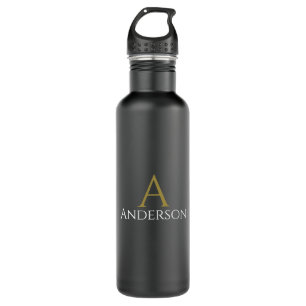 Handsome Black Modern Gold Monogram Initial  Stainless Steel Water Bottle