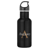 Handsome Black Modern Gold Monogram Trendy Initial Water Bottle Handsome Black Modern Gold Monogram Trendy Initial Water Bottle
