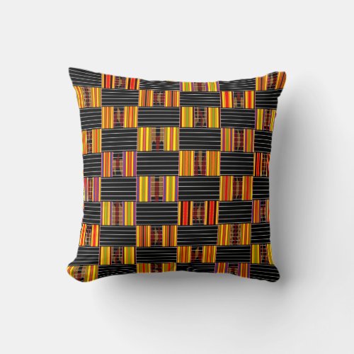 Handsome Black Pinstriped and Bright Kente Throw Pillow