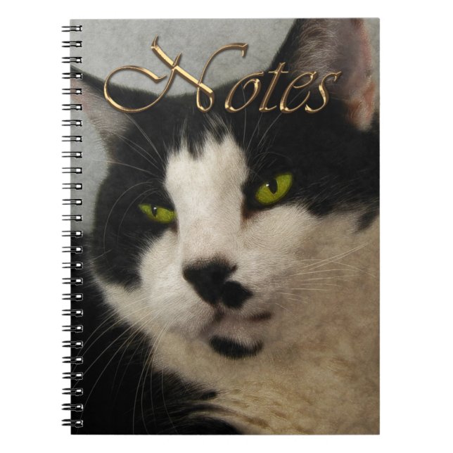 Handsome Black & White Cat Art Portrait Notebook (Front)