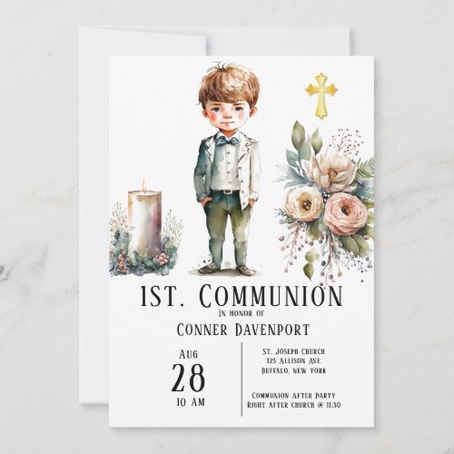 Handsome Boy 1st Communion Invitation