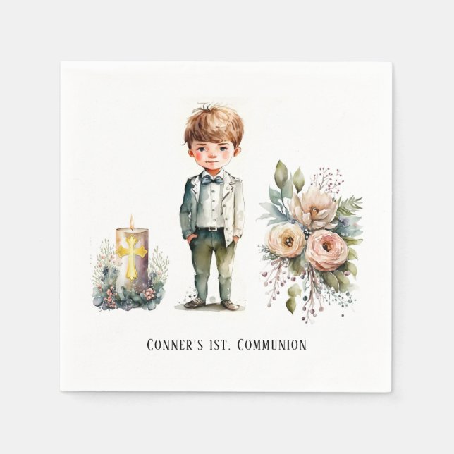 Handsome Boy 1st. Communion Invitation Napkins (Front)