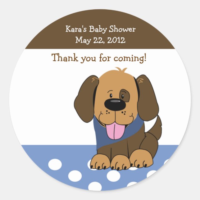 Handsome Brown Puppy Baby Shower Favor Sticker (Front)