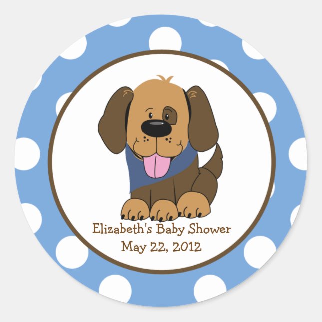 Handsome Brown Puppy Baby Shower Favor Sticker (Front)