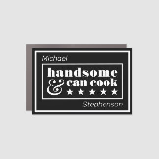 Handsome & Can Cook Black Typography Father's Day Car Magnet