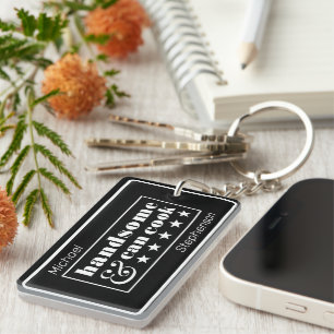Handsome & Can Cook Black Typography Father's Day Keychain