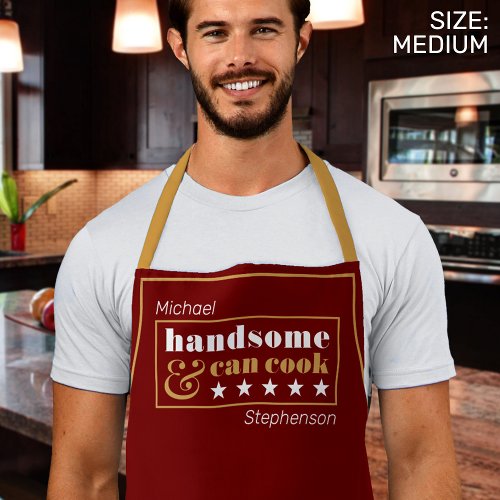 Handsome  Can Cook Mens Dark Red Fathers Day Apron