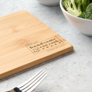 Handsome & Can Cook Typography Mens Father's Day Engraved Cutting Board
