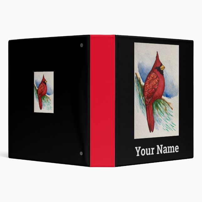 Handsome Cardinal Red Bird Black Water-colour 3 Ring Binder (Background)