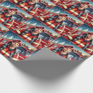 Handsome Caucasian Firefighter Christmas Wrapping Paper