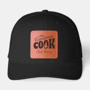 Handsome Cook Awesome Chef Funny Quote Leather Patch Hat